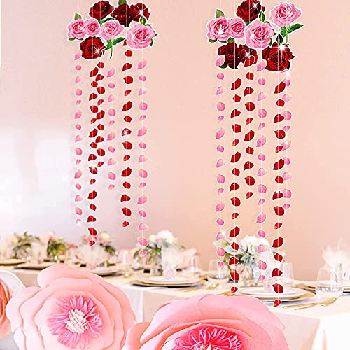 12 Pcs Red Pink Rose Garland Paper Rose Flower Patel Streamer Wedding Engagement Anniverasy Bridal Shower Birthday Bday Party Hanging Decoration