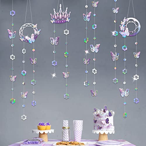 Iridescent Lavender Party Decorations for Girls Gold Purple White Birthday Garland Banner Crown Backdrop Streamer Decor for Coming of Age Quinceanera Princess Theme Wedding Bridal Baby Shower Party Supplies