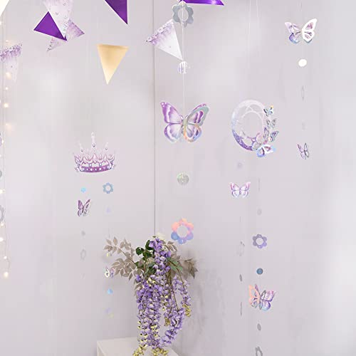 Iridescent Lavender Party Decorations for Girls Gold Purple White Birthday Garland Banner Crown Backdrop Streamer Decor for Coming of Age Quinceanera Princess Theme Wedding Bridal Baby Shower Party Supplies