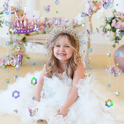 Iridescent Lavender Party Decorations for Girls Gold Purple White Birthday Garland Banner Crown Backdrop Streamer Decor for Coming of Age Quinceanera Princess Theme Wedding Bridal Baby Shower Party Supplies