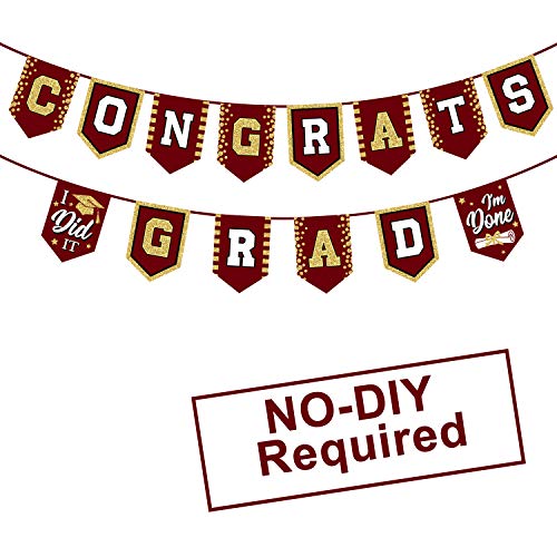 2023 Maroon Graduation Banner - No DIY Required maroon Graduation Party Supplies Decorations Grad Banner for College, High School Party (maroon Congrats Grad)