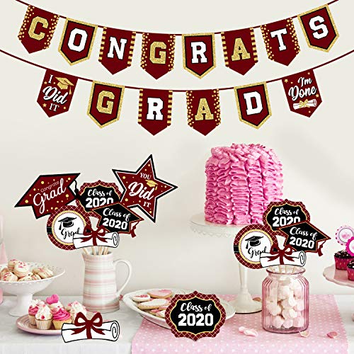 2023 Maroon Graduation Banner - No DIY Required maroon Graduation Party Supplies Decorations Grad Banner for College, High School Party (maroon Congrats Grad)