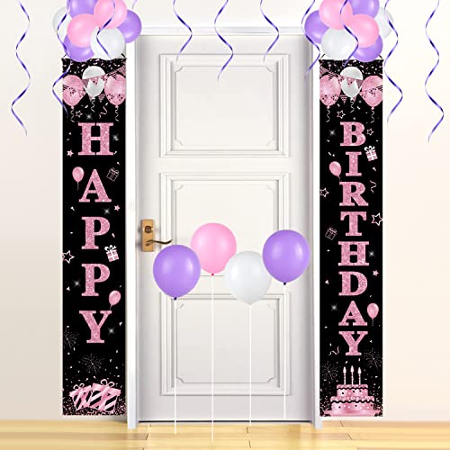 MORENKISS 21PCS Happy Birthday Party Decoration Banners with Balloons and Ribbons, Hanging Banner Porch Sign for Indoor/Outdoor Home Birthday Party