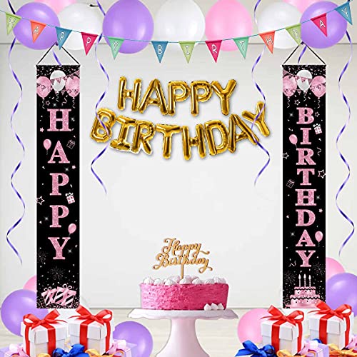 MORENKISS 21PCS Happy Birthday Party Decoration Banners with Balloons and Ribbons, Hanging Banner Porch Sign for Indoor/Outdoor Home Birthday Party