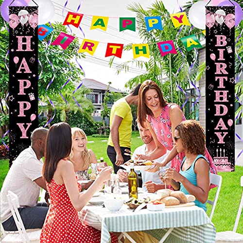 MORENKISS 21PCS Happy Birthday Party Decoration Banners with Balloons and Ribbons, Hanging Banner Porch Sign for Indoor/Outdoor Home Birthday Party