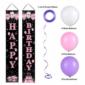 MORENKISS 21PCS Happy Birthday Party Decoration Banners with Balloons and Ribbons, Hanging Banner Porch Sign for Indoor/Outdoor Home Birthday Party