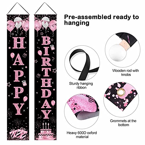 MORENKISS 21PCS Happy Birthday Party Decoration Banners with Balloons and Ribbons, Hanging Banner Porch Sign for Indoor/Outdoor Home Birthday Party