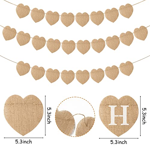 WATINC 26pcs DIY Burlap Banner with 26 Letter Stencil Kit, Alphabet Heart Shape Banners Name Sign Burlap Flag Garland Handwriting Bunting for Valentines Day Party Decoration Wedding Birthday Wall Home