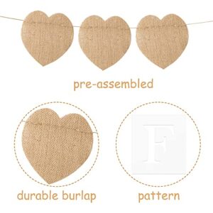 WATINC 26pcs DIY Burlap Banner with 26 Letter Stencil Kit, Alphabet Heart Shape Banners Name Sign Burlap Flag Garland Handwriting Bunting for Valentines Day Party Decoration Wedding Birthday Wall Home