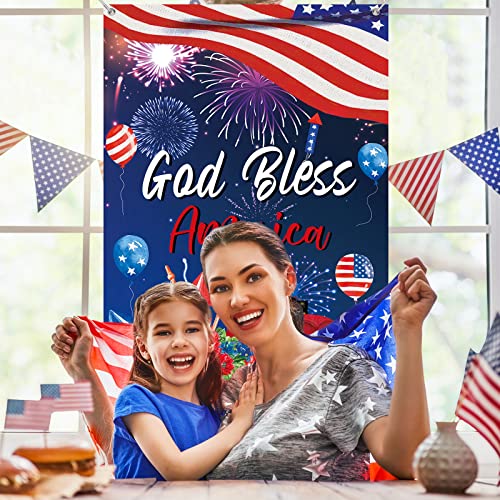 4th of July Banner Patriotic Decoration Independence Day Door Banner 4th of July Door Cover God Bless America Patriotic Banner for Memorial Day Greeting Military Army Party Supplies 71 x 35 Inches