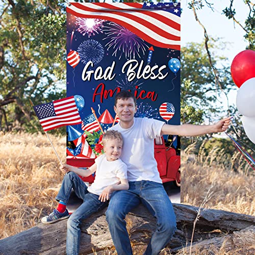 4th of July Banner Patriotic Decoration Independence Day Door Banner 4th of July Door Cover God Bless America Patriotic Banner for Memorial Day Greeting Military Army Party Supplies 71 x 35 Inches