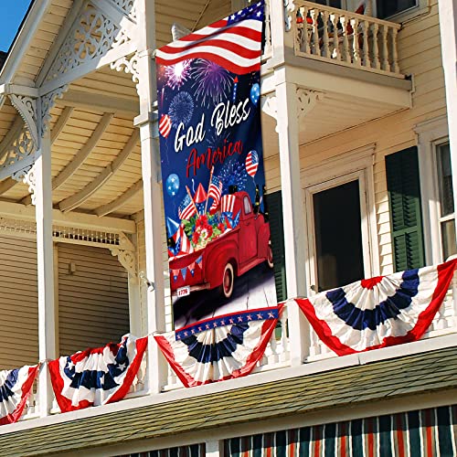 4th of July Banner Patriotic Decoration Independence Day Door Banner 4th of July Door Cover God Bless America Patriotic Banner for Memorial Day Greeting Military Army Party Supplies 71 x 35 Inches