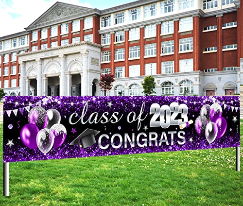 2023 Graduation Decorations-Class of 2023 Large Yard Sign Congrats Grad Banner Purple Decoration for Graduation Party Supplies(Purple)