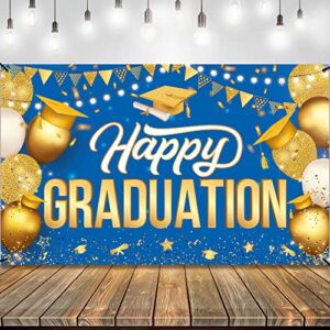 large happy graduation banner 2023 – inch 72×44 | graduation party decorations 2023 | graduation party banner, blue and gold graduation decorations 2023 | graduation banners class of 2023 decorations