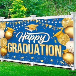 Large Happy Graduation Banner 2023 - Inch 72x44 | Graduation Party Decorations 2023 | Graduation Party Banner, Blue and Gold Graduation Decorations 2023 | Graduation Banners Class of 2023 Decorations