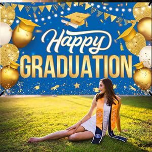 Large Happy Graduation Banner 2023 - Inch 72x44 | Graduation Party Decorations 2023 | Graduation Party Banner, Blue and Gold Graduation Decorations 2023 | Graduation Banners Class of 2023 Decorations