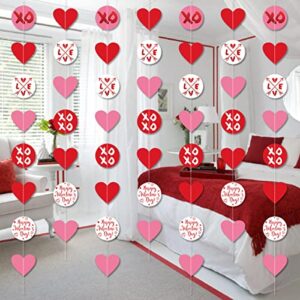 Valentines Day Decorations, 2Pcs Red and Pink Heart Banner 6M/19.6Ft Heart Bunting and Circle Dots Garland Paper Heart Bunting Banner with Love and XO for Valentines Anniversary Wedding Birthday