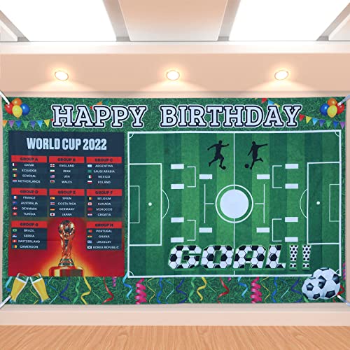 ZANOTA Soccer Party Decorations World Cup 2022 Happy Birthday Banner Photo Background Soccer Themed Birthday Party Supplies Celebration Soccer Backdrop (5x3ft)