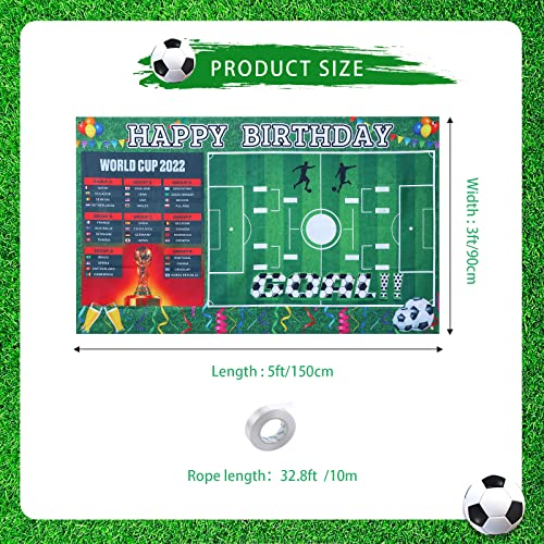 ZANOTA Soccer Party Decorations World Cup 2022 Happy Birthday Banner Photo Background Soccer Themed Birthday Party Supplies Celebration Soccer Backdrop (5x3ft)