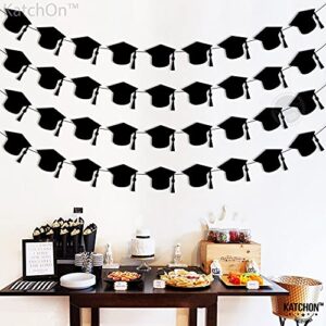 Felt, Black Graduation Cap Garland - 4 Strings, No DIY | Graduation Garland, Graduation 2023 Decorations | Graduation Banner for Black Graduation Party Decorations 2023 | Graduation Cap Decorations