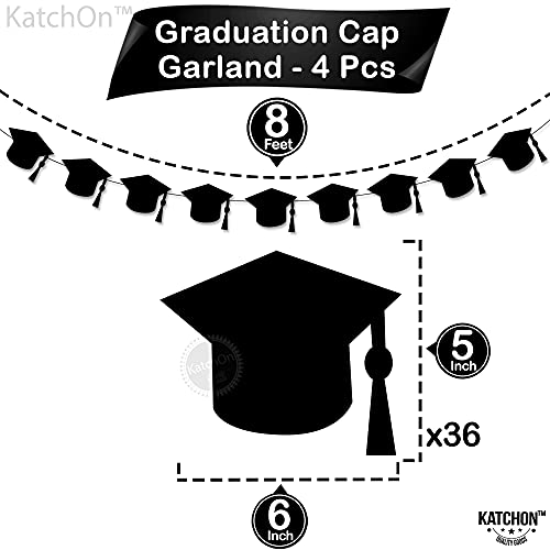 Felt, Black Graduation Cap Garland - 4 Strings, No DIY | Graduation Garland, Graduation 2023 Decorations | Graduation Banner for Black Graduation Party Decorations 2023 | Graduation Cap Decorations