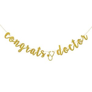 innoru gold glitter congrats doctor banner, congrats grad sign – medical doctor graduation college graduation party bunting decorations