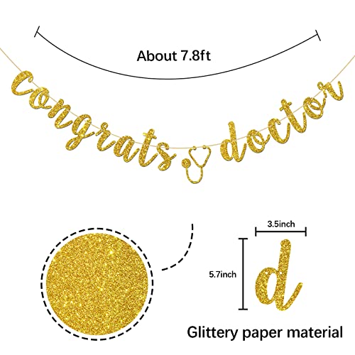 INNORU Gold Glitter Congrats Doctor Banner, Congrats Grad Sign - Medical Doctor Graduation College Graduation Party Bunting Decorations