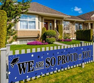 large we are so proud of you banner, 2023 graduation party supplies decorations, 2023 congratulations banner, congrats banner, graduation decoration blue and black, outdoor indoor (9.8 x 1.6 feet)