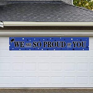Large We are So Proud of You Banner, 2023 Graduation Party Supplies Decorations, 2023 Congratulations Banner, Congrats Banner, Graduation Decoration Blue and Black, Outdoor Indoor (9.8 x 1.6 feet)