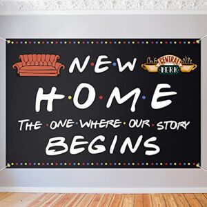 5665 New Home Begins Backdrop Banner Decor Black - Housewarming Party Theme Decorations for Women Men New House Supplies