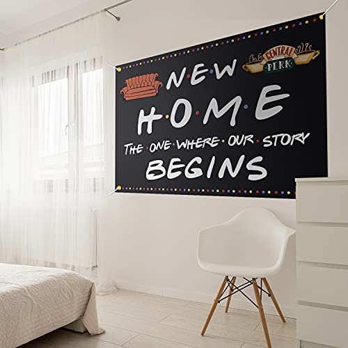 5665 New Home Begins Backdrop Banner Decor Black - Housewarming Party Theme Decorations for Women Men New House Supplies