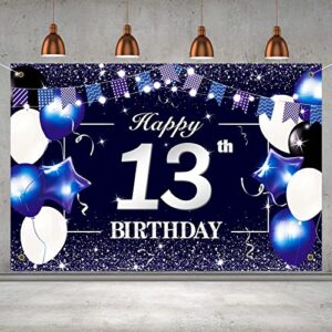 p.g collin happy 13th birthday banner backdrop sign background 13 birthday party decorations supplies for boys kids 6*4ft blue white 13