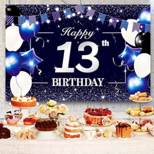 P.G Collin Happy 13th Birthday Banner Backdrop Sign Background 13 Birthday Party Decorations Supplies for Boys Kids 6*4ft Blue White 13