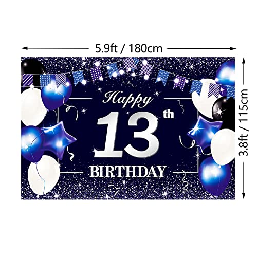 P.G Collin Happy 13th Birthday Banner Backdrop Sign Background 13 Birthday Party Decorations Supplies for Boys Kids 6*4ft Blue White 13