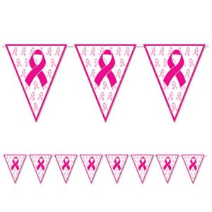 beistle ribbon pennant banner, 11″ x 12′, pink/white