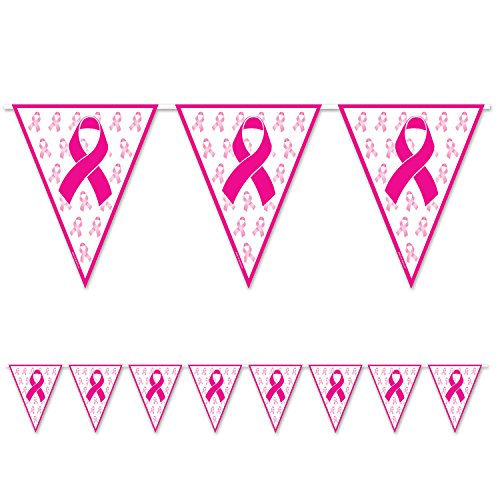 Beistle Ribbon Pennant Banner, 11" x 12', Pink/White