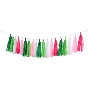 Mefuny 25PCS DIY Tissue Garland Hawaiian Summer Party Tropical Flamingo Theme Party Decor,Hot Pink Green Banner Perfect for Baby Shower Bridal Shower Birthday Party Decorations