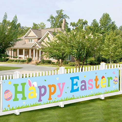 Happy Easter Banner Spring Bunny Egg Flower Theme Sign Easter Day Home Indoor Outdoor Decoration Rustic Farmhouse Easter Wall Garland Party Supplies Photography Background