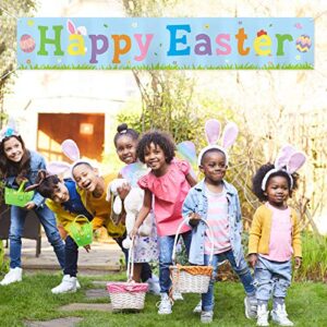 Happy Easter Banner Spring Bunny Egg Flower Theme Sign Easter Day Home Indoor Outdoor Decoration Rustic Farmhouse Easter Wall Garland Party Supplies Photography Background