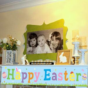 Happy Easter Banner Spring Bunny Egg Flower Theme Sign Easter Day Home Indoor Outdoor Decoration Rustic Farmhouse Easter Wall Garland Party Supplies Photography Background