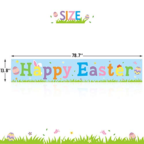 Happy Easter Banner Spring Bunny Egg Flower Theme Sign Easter Day Home Indoor Outdoor Decoration Rustic Farmhouse Easter Wall Garland Party Supplies Photography Background