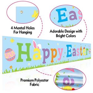 Happy Easter Banner Spring Bunny Egg Flower Theme Sign Easter Day Home Indoor Outdoor Decoration Rustic Farmhouse Easter Wall Garland Party Supplies Photography Background