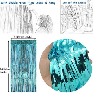 Graduation Decorations 2023 Turquoise Black Silver Foil Fringe Curtains for 2023 Turquoise Graduation Party Photo Backdrop/Women Birthday Decorations