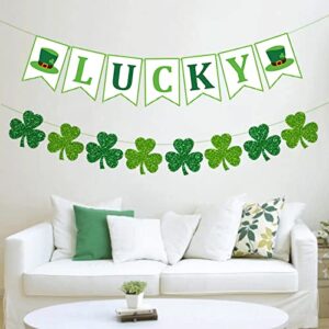 St Patricks Day Decorations Shamrock Banner Garland 3Pcs, Clover Glittery Garland Lucky Banner Set Irish Party Supplies Hanging Garland Decor Green for St Patricks Day for Party Home Store