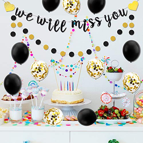 Luxiocio We Will Miss You Banner Balloon Going Away Party Decorations - Farewell Party Decorations Supplies - Black Gold Banner Confetti Latex Balloons for Retirement Office Work Party Sign Decor