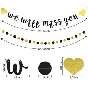 Luxiocio We Will Miss You Banner Balloon Going Away Party Decorations - Farewell Party Decorations Supplies - Black Gold Banner Confetti Latex Balloons for Retirement Office Work Party Sign Decor