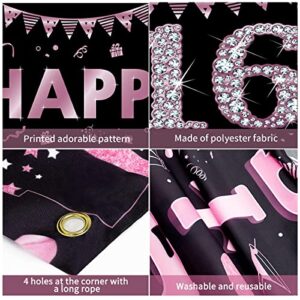16th Birthday Banner Decorations for Girls, Happy Sweet 16 Birthday Yard Sign Party Supplies, Purple Sixteen Birthday Outdoor Decor Backdrop (9.8x1.6ft)