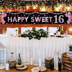 16th Birthday Banner Decorations for Girls, Happy Sweet 16 Birthday Yard Sign Party Supplies, Purple Sixteen Birthday Outdoor Decor Backdrop (9.8x1.6ft)