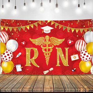large rn banner for nurse party decorations – 72×44 inch | congrats nurse banner for red and gold nursing graduation party supplies | rn graduation party decorations 2023, nurse graduation decorations