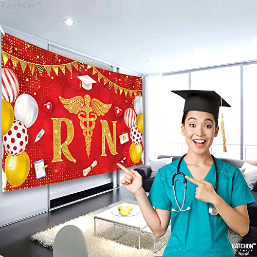 Large RN Banner for Nurse Party Decorations - 72x44 Inch | Congrats Nurse Banner for Red And Gold Nursing Graduation Party Supplies | RN Graduation Party Decorations 2023, Nurse Graduation Decorations